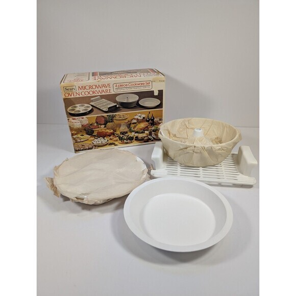 Sears Other - Vintage Sears Microwave Oven Cookware 4 Piece Set Baking Ring Pie Plate Rack USA